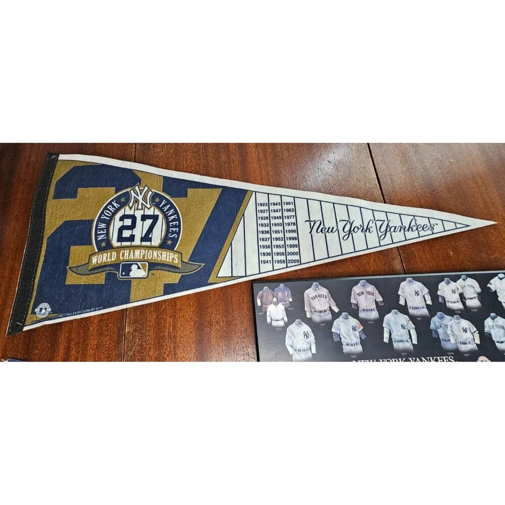 Lot of 2 NY Yankees Pennants and 1 Wooden Wall Decor Piece